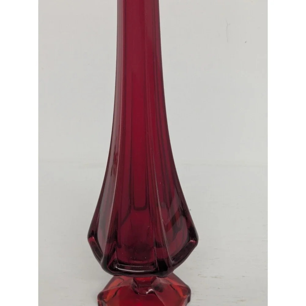 Vintage Viking Glass Epic Column Ribbed Pedestal Swung Vase Ruby 13.25
